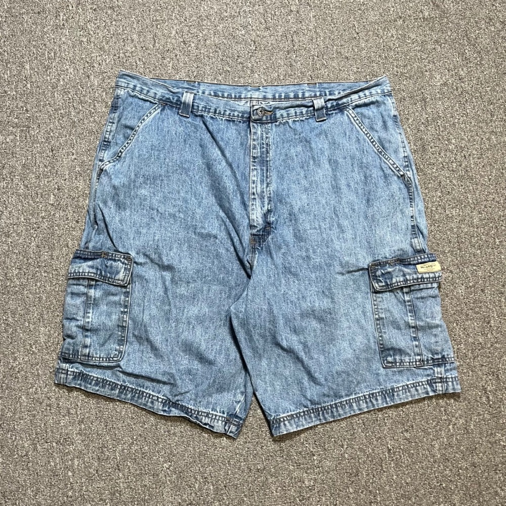 Wrangler Cargo Denim Shorts 42 Blue Light Wash 100% Cotton Jean Workwear 60LGWGB